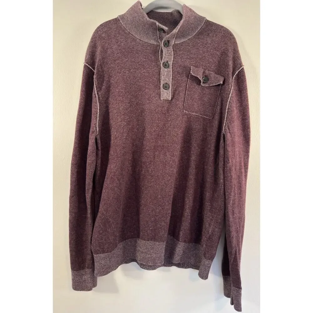 MENS BANANA REPUBLIC 100% COTTON 3 BUTTON‎ HENLEY SWEATER SIZE XL MAROON